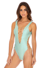 DOTTED DELIGHT - Open Side One Piece Bodysuit • Aqua