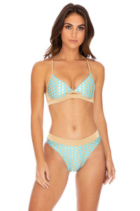 DOTTED DELIGHT - Underwire Top & High Leg Banded Waist Bottom • Aqua