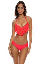 COSITA BUENA - Plunge Push Up Fringe Underwire Top & Scrunch Side Full Bottom • Bombshell Red