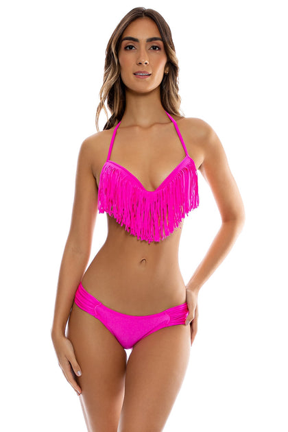 COSITA BUENA - Plunge Push Up Fringe Underwire Top & Scrunch Side Moderate Bottom • Too Hot Miami