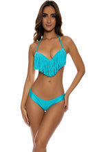 COSITA BUENA - Plunge Push Up Fringe Underwire Top & Seamless Thong Bottom • Aruba Blue