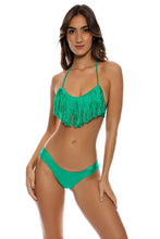 COSITA BUENA - Fringe Scoop Halter Top & Scrunch Side  Bottom • Emerald