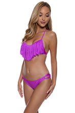 COSITA BUENA - Fringe Scoop Halter Top & Soft Loop Moderate Bottom • Obsession Plum