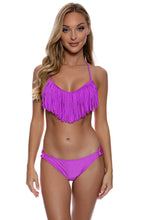 COSITA BUENA - Fringe Scoop Halter Top & Soft Loop Moderate Bottom • Obsession Plum