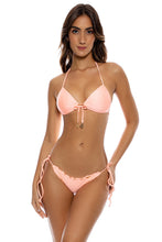 COSITA BUENA - Molded Push Up Bandeau Halter Top & Wavy Ruched Back Full Tie Side Bottom • Peach Mojito