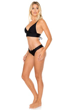 COSITA BUENA - Cross Back Bustier Top & Drawstring Ruched Brazilian Bottom • Black