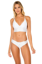 COSITA BUENA - Cross Back Bustier Top & Drawstring Ruched Brazilian Bottom • White