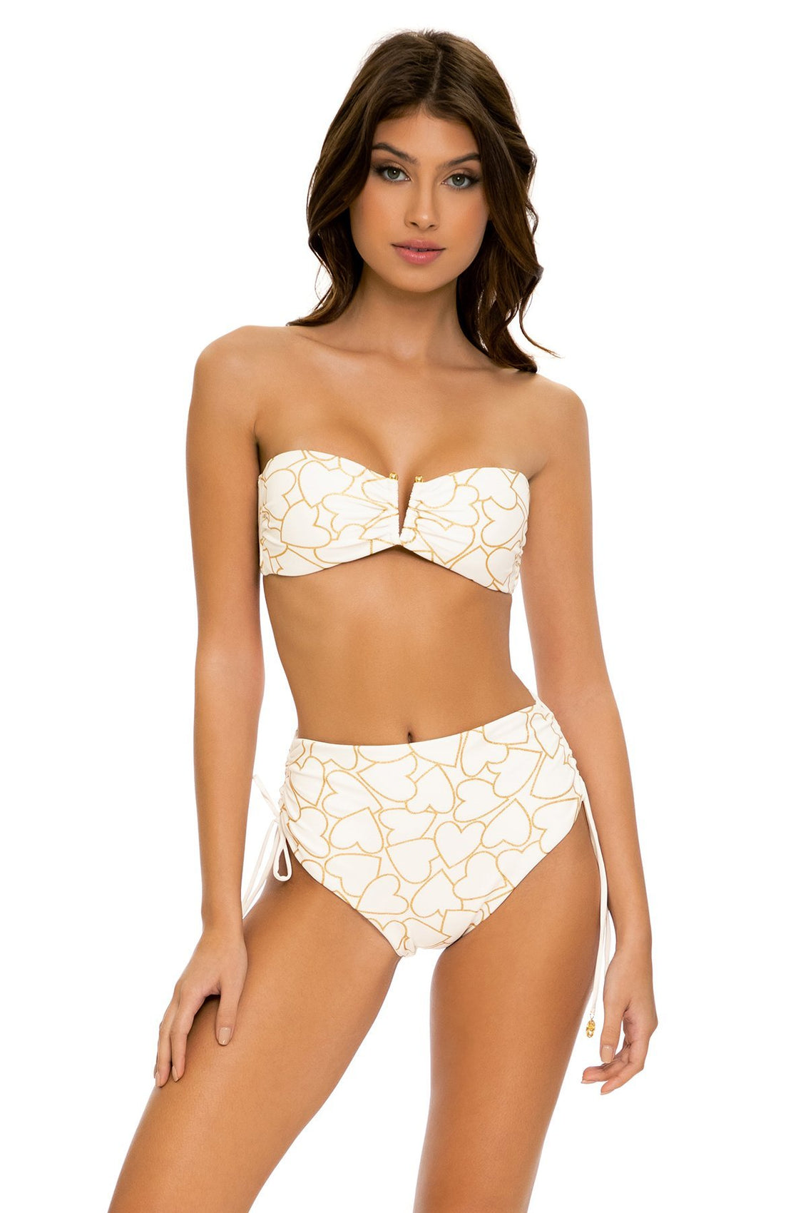 MY LOVE - Gold V Ring Bandeau Top & High Waist Bottom • White