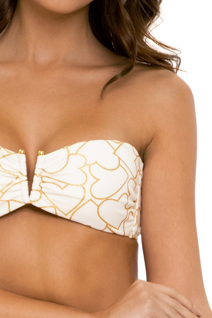 MY LOVE - Gold V Ring Bandeau Top & High Leg Bottom • White
