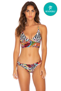 HEARTBREAKER - Cross Back Bustier Top & Banded Moderate Bottom • Multicolor