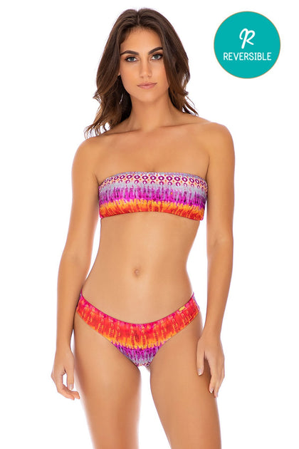 JEWELED - Free Form Bandeau & Seamless Wavey Ruched Back Bottom • Multicolor