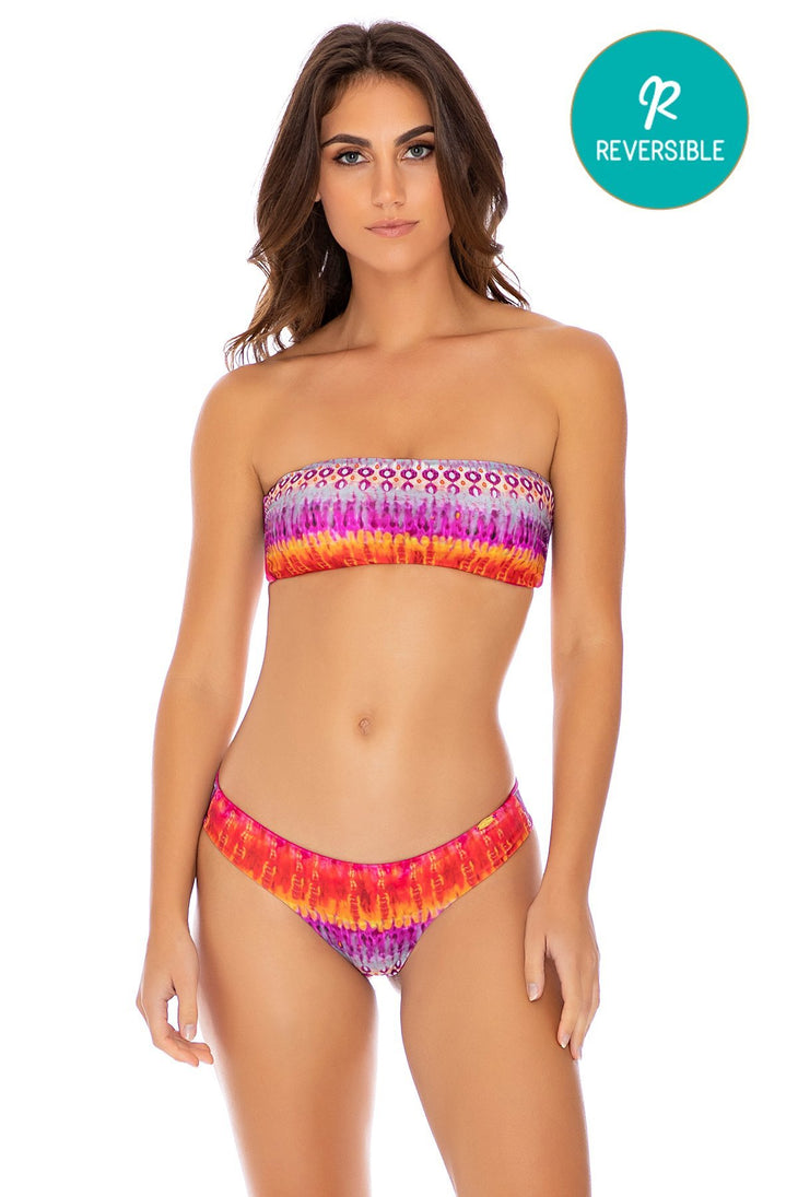 JEWELED - Free Form Bandeau & Seamless Wavey Ruched Back Bottom • Multicolor