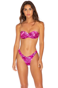 ROCKSTAR - Underwire Push Up Bandeau Top & High Leg Bottom • Neon Pink