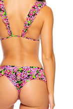 SEXY SEÑORITA - Frilly Triangle Top & Ruffle Wavy Back Ruched Bottom • Pink Black