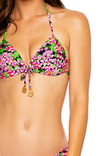 SEXY SEÑORITA - Molded Push Up Bandeau Halter Top & Wavy Ruched Back  Bottom • Pink Black