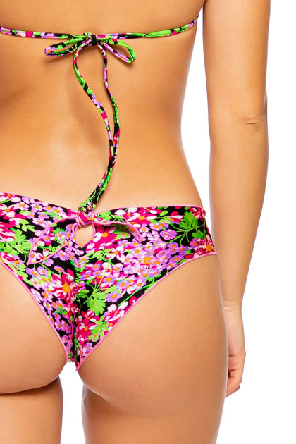 SEXY SEÑORITA - Molded Push Up Bandeau Halter Top & Wavy Ruched Back  Bottom • Pink Black