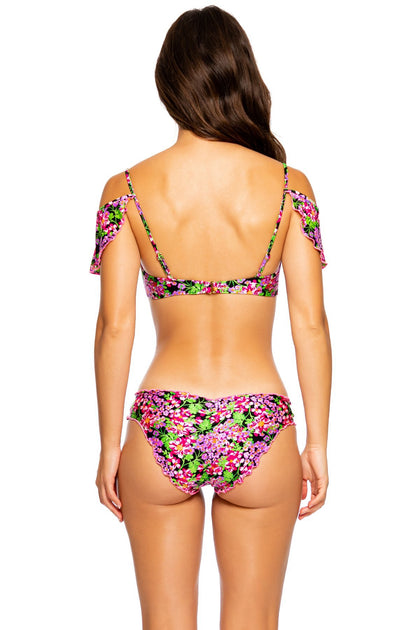 SEXY SEÑORITA - V Ruffle Top & Full Ruched Back Bottom • Pink Black