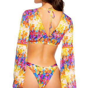 DULCE TORMENTO - Stitched Bell Sleeve Crop Top