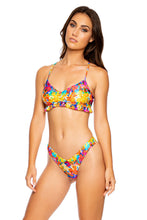 DULCE TORMENTO - Puckered Ruffle Bralette & Tab Side High Leg Thong Bottom • Multicolor