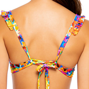 DULCE TORMENTO - Ruffle Cross Back Halter Top