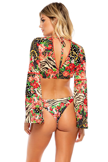 LA VIDA ES UN CARNAVAL - Stitched Bell Sleeve Crop Top & High Leg Bottom • Multicolor