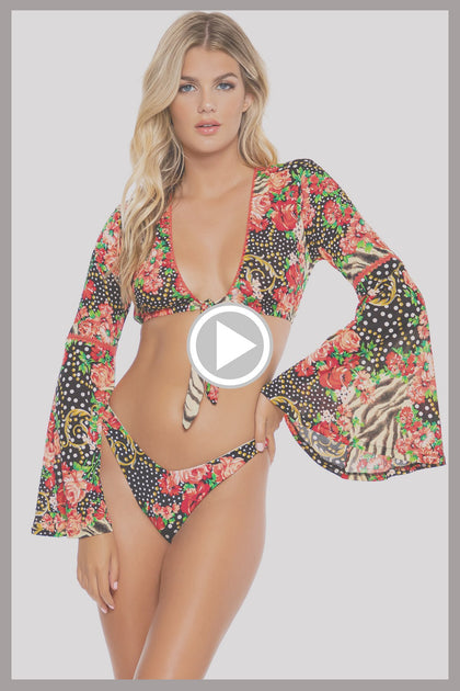 LA VIDA ES UN CARNAVAL - Stitched Bell Sleeve Crop Top & High Leg Bottom • Multicolor