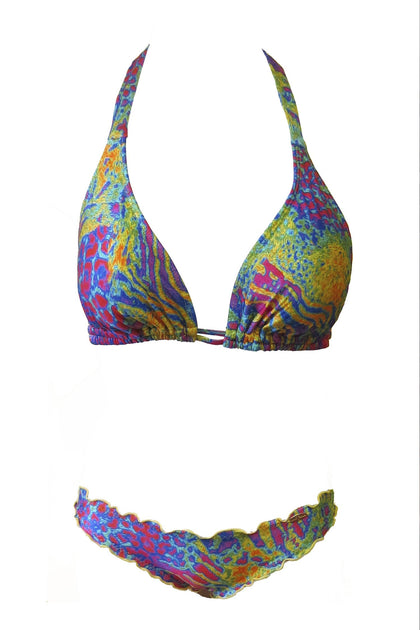 YOU SEXY THING - Triangle Halter Top & Full Ruched Back Bottom • Multicolor