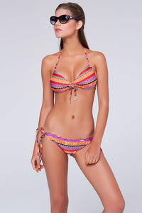 PURA FIESTA - Molded Push Up Bandeau Halter Top & Wavey Ruched Back Full Tie Side Bottom • Multicolor