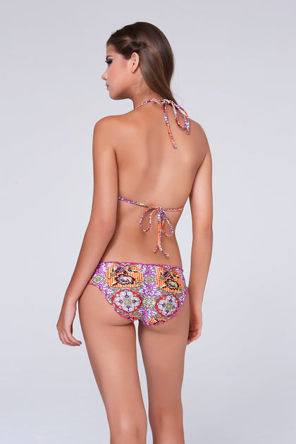 FLOR DE VERANO - Molded Push Up Bandeau Halter Top & Full Ruched Back Bottom • Multicolor