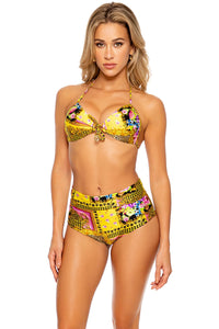 BACK  IN TIME - Molded Push Up Bandeau Halter Top & High Waist Band Bottom • Multicolor