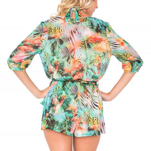 MIAMI NICE - Wrap Front 3/4 Sleeve Romper