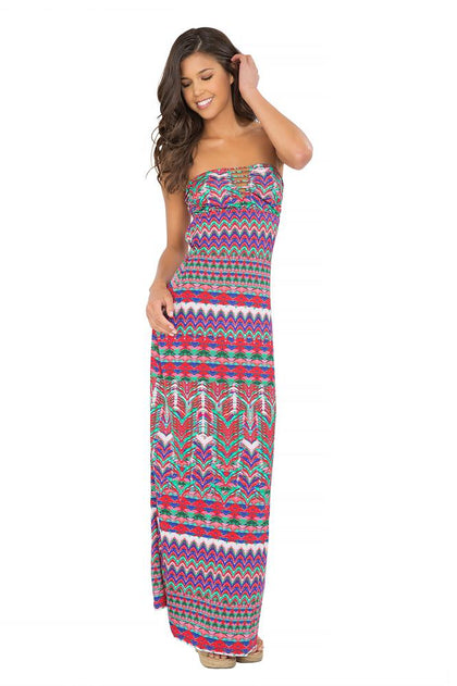 BESOS DE SAL - Strappy V Cut Out Maxi Dress • Multicolor