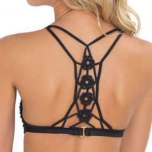 FLORCITAS DE ARENA - Hand Knit Crochet Flowers Back Bra Top