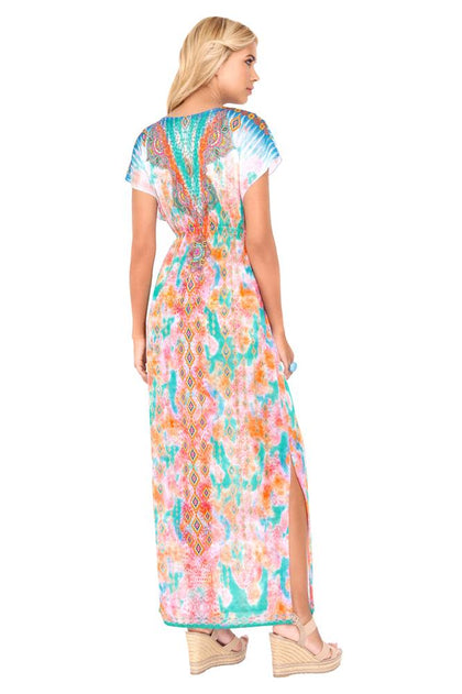BOHO CHIC - Cap Sleeve Long Caftan • Multicolor