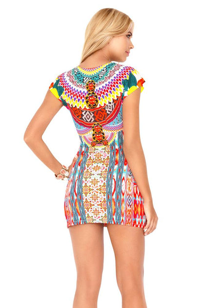 CHASING WATERFALLS - Short Sleeve Bodycon Dress • Multicolor