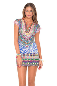 LIL GEM - Lace Up Short Sleeve Bodycon Dress • Multicolor