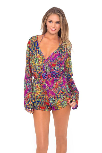 GIPSY SOUL - Wrap Front Long Sleeve Romper • Multicolor