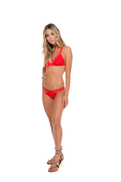 COSITA BUENA - Adjustable Back Halter Top & Strappy Brazilian Ruched Back Bottom • Girl On Fire