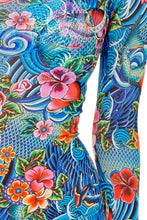 INKED BABE - Skin Deep Rash Guard & Strappy Brazilian Ruched Back Bottom • Multicolor