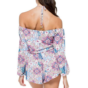 AZUCAR - V Neck  Cold Shoulder Long Sleeve Romper