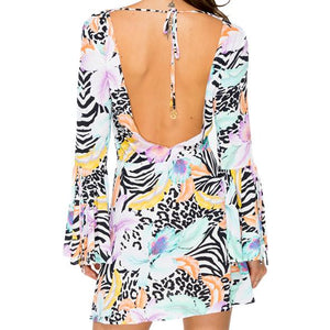 BUENA VISTA - V Neck Bell Sleeve Short Dress