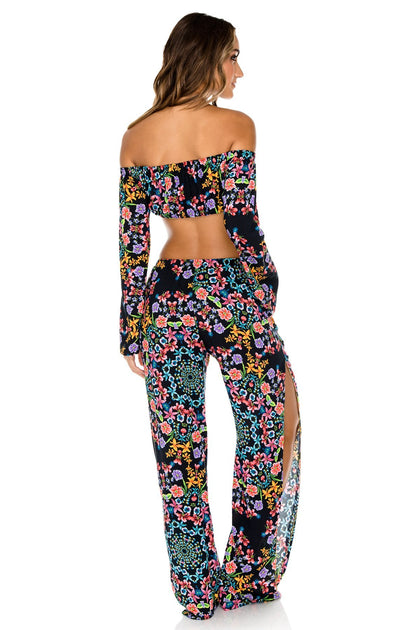 NOCHES DE SEVILLA - Tropicana Shoulder Top & Split Side Wide Leg Pant • Multicolor
