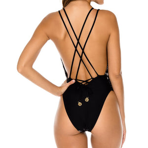 LA GIRALDA - Deep V Crossed Back One Piece