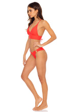 LAST FLING - Cross Back Bustier Top & Wavey Ruched Back  Bottom • Red Hot