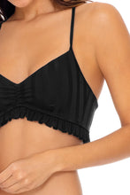 BACHELORETTE AND HER BABES - Puckered Ruffle Bralette & Tab Side High Leg Thong Bottom • Bash Black