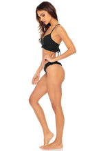 BACHELORETTE AND HER BABES - Puckered Ruffle Bralette & Tab Side High Leg Thong Bottom • Bash Black
