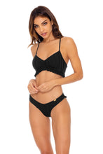BACHELORETTE AND HER BABES - Puckered Ruffle Bralette & Tab Side High Leg Thong Bottom • Bash Black