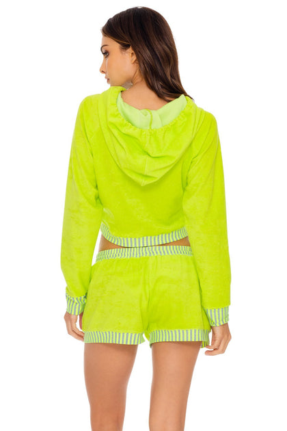 GLOW BABY GLOW - Hoodie Cut Out Cropped Jacket & Relaxed Shorts • Lime