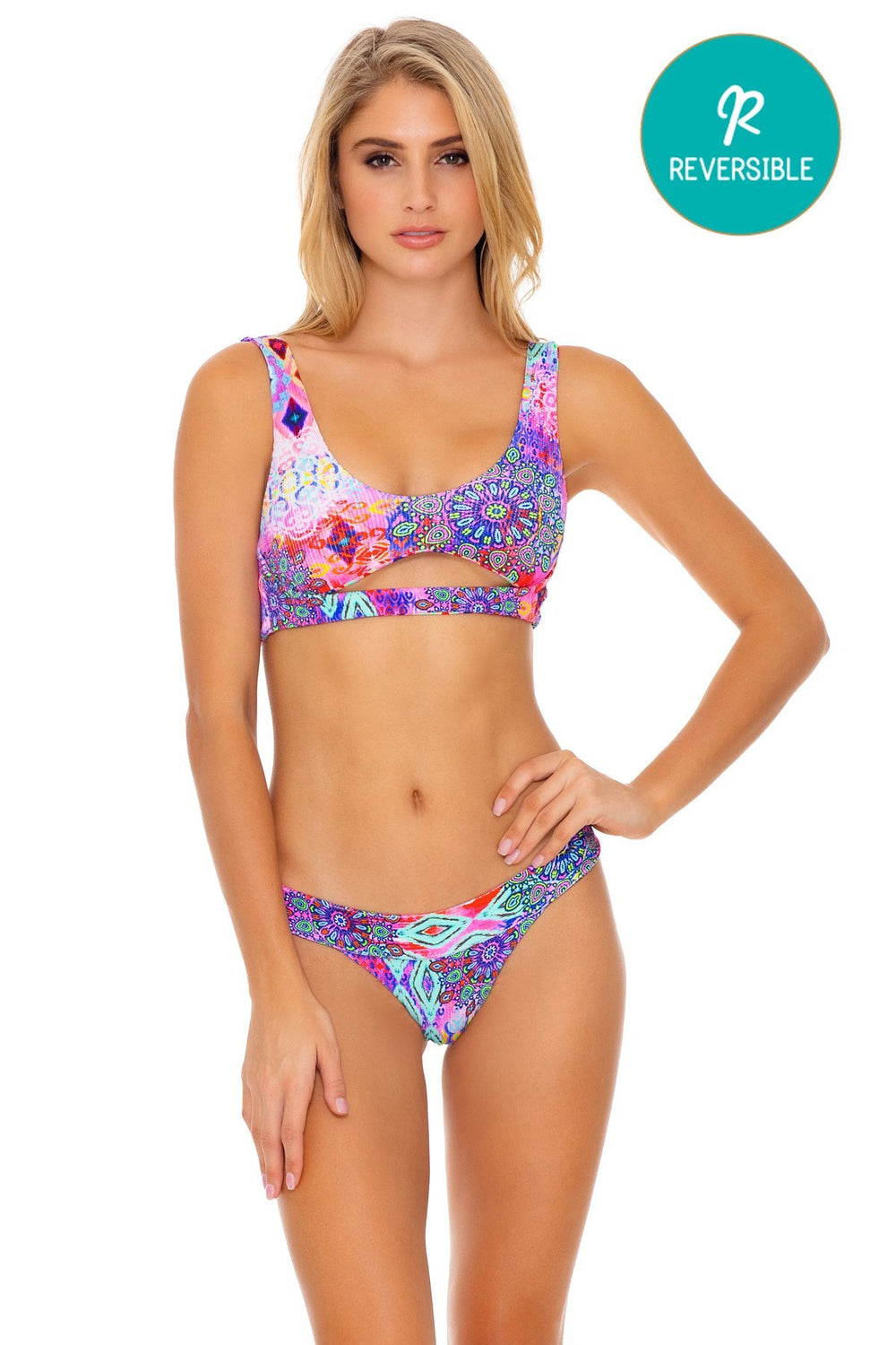 PINK LAGOON - Open Front Bralette & Banded Moderate Bottom • Multicolor
