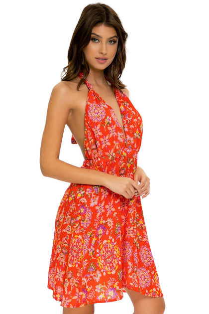 CALYPSO - Deep Plunge Mini Dress • Rojo